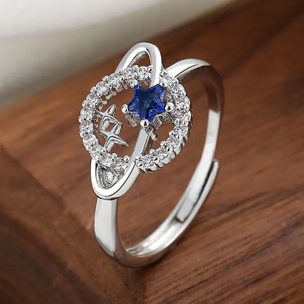 SC 2023 Hot Selling to My Daughter Planet Star Rings Dainty Adjustable Silver Plated Cubic Zirconia Planet Rings for Women