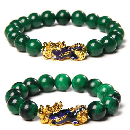 Wholesale Natural Green Agate Crystal Jade Stone Handmade Gold Pi Xiu Stretch Beaded Bracelets for Men Boy
