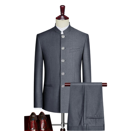 S-4XL Suit Men's Slim Fitting Chinese Bridegroom Dress Chinese Stand Collar Suit Chinese Style 2-piece Casual Suit