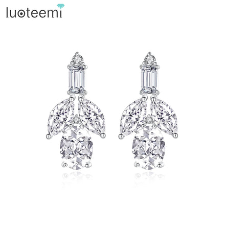 LUOTEEMI Lady Earing Bridal Fashion Jewelry Woman Statement Wedding Zirconia Elegant Flower Earring Simple