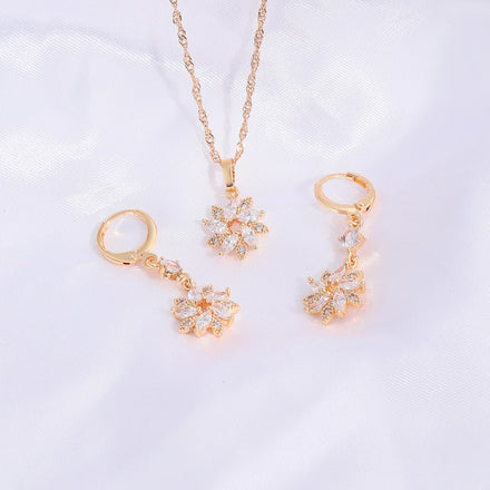 Wholesale Dainty Charm Chain Gold Plated Cubic Zirconia Necklace Pendant Copper Alloy Joyeria Jewelry Aretes Set