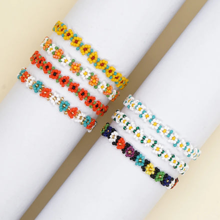 Boho Stainless Steel Chain Bracelets for Women Daisy Flowers Bracelet Jewelry Colorful Beaded Femme Mujer Pulsera Bracelet