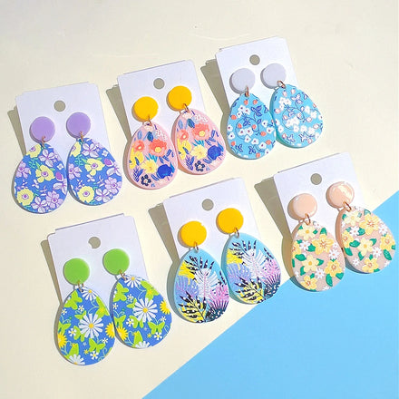 Popular Geometric Teardrop Earrings Beautiful Multicolor Acrylic Earrings Sweet Floral Daisy Earrings for Women Girls