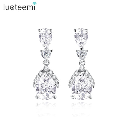 LUOTEEMI Fashion Jewelry Drop Statement Woman Earing Designer Wedding Elegant Cubic Zirconia Luxury Earrings