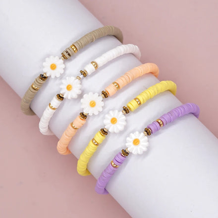 Go2boho Flowers Clay Simple Bracelets Fashion Accessories Elasticity Bangle Bracelet for Women Ladies Girl Friendship Bracelet