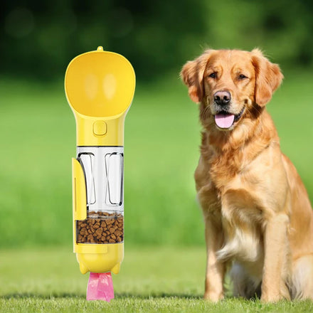 4 in 1 Dog Water Bottle Portable Leakproof Travel Pet Water Bottle with Bowl Poop Bag Holder & Shovel for Walking Hiking Outdoor