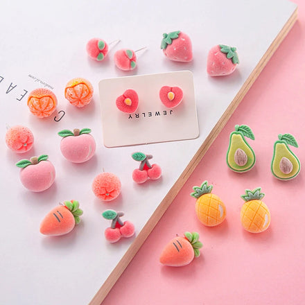 Wholesale S925 Silver Needle Gentle Flocked Earrings Cute Peach Stud Earrings Sweet Fruit Earrings for Women Girls