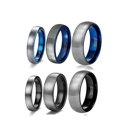 POYA Blue Tungsten Ring Domed Silver Brushed Finished 4mm 6mm 8mm Black Simple Wedding Band for Men