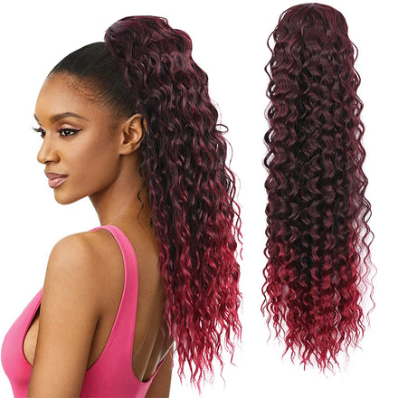AliLeader Women's Long Synthetic Kinky Hair Drawstring Ponytail Extension Deep Wave Jerry Curly with Clip Black
