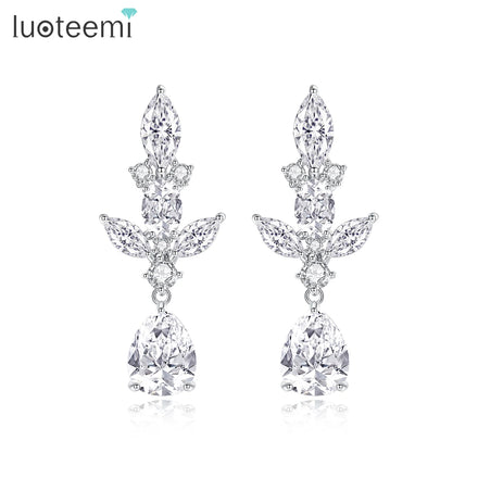 LUOTEEMI Fashion Jewelry Woman Statement Earing Cz Long 5A Luxury Zirconia Dangle Bridal Earrings Wedding