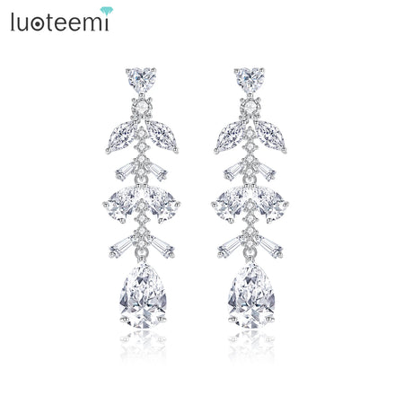 LUOTEEMI Bridal Dangle Earing Jewelry Fashion Drop Designer Wedding Zirconia Flower Luxury Earring Woman