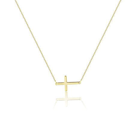 Fashion Minimalist Small Simple Cross Pendant Necklace Jewelry 18k Gold Plated Stainless Steel Cheap Sideways Cross Necklace