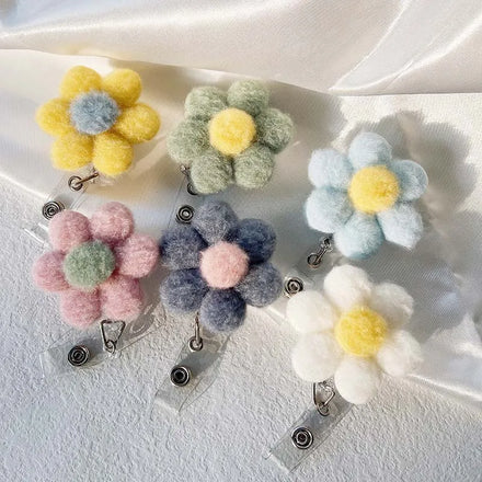 New Cartoon Cute Plush Cloth Six Floret ID Badge Holder Card Reel Holder Cloth Cartoon Plush Flower Badge Reel