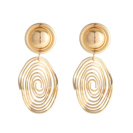 2023 New Arrivals Irregular Circle Mosquito Coil Hand Wound Vintage Exaggerated Earrings Creative Design Oval Gold Earrings