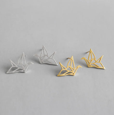 Fashion S925 Sterling Silver Simple Frosted Stud Earrings Minimalist 18K Gold Earrings Origami Crane Designer Earrings