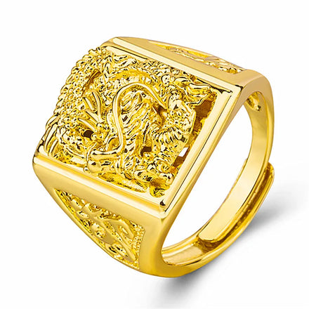 Punk Anillos Personalizados 18k Gold Plated Brass Men Square Dragon Opening Copper Ring for Men Anello Uomo