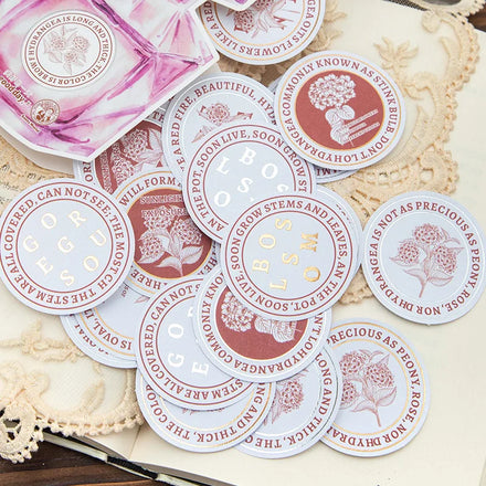20pieces/pack Flower Gilding Label Cambric Paper Stickers Flower Rhyme Law Series Material Stickers Decoration 8Models