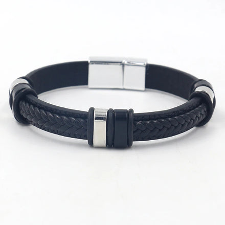 Europe and America Popular Simple Jewelry Black Brown Leather Woven Wrap Bracelets for Men