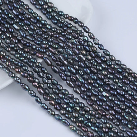 Zhuji Pearl Factory Direct 4-5mm Black Rice Pearl Strands Natural Freshwater Loose Pearls