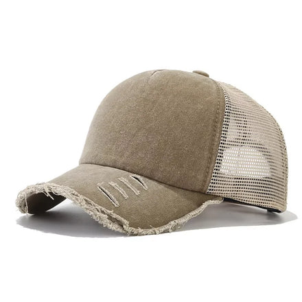 Summer Distressed Cotton Baseball Hat Breathable Mesh Trucker Hat