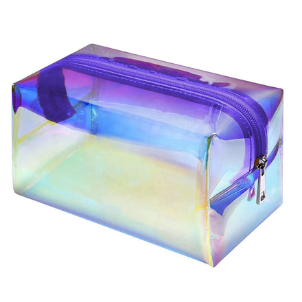 Custom logo Fashion Toiletry Travel with Ladies Zipper Purple Waterproof Laser clear Holographic Cosmetic Bag