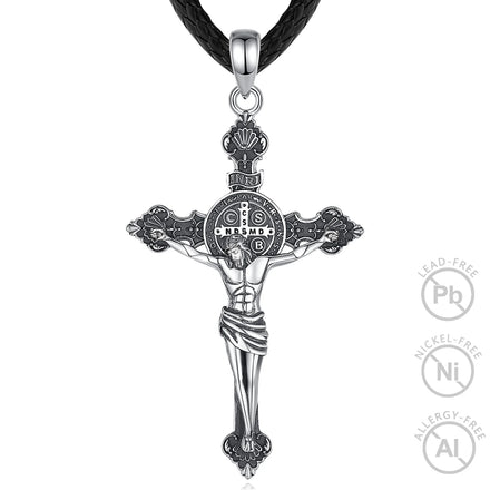 Merryshine 925 Sterling Silver Religious Jesus Crucifix Cross Pendant Necklace Patron Protection with Tarnish-Free Link Chain