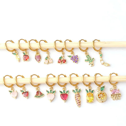 Fashion Colorful Zircon Earrings 8mm Gold Stainless Steel Earrings Single Fruit Dangle Earrings for Women Girls