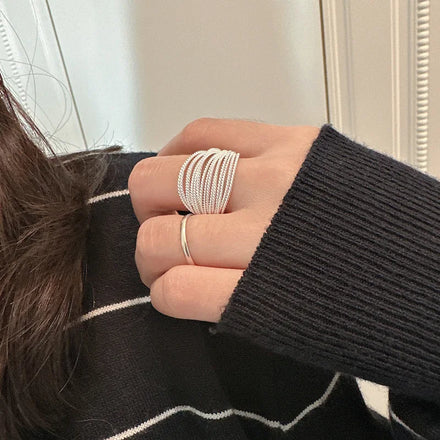 Beautiful 925 Sterling Silver Multi-Layer Thread Adjustable Ring for Women Party Gifts