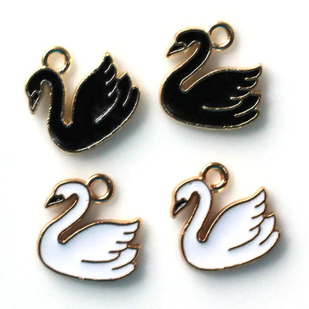 100pcs Swan Birds Animal Metal Enamel Charms Pendants for Earrings Necklace Keychain Accessories Jewelry Making Supplies