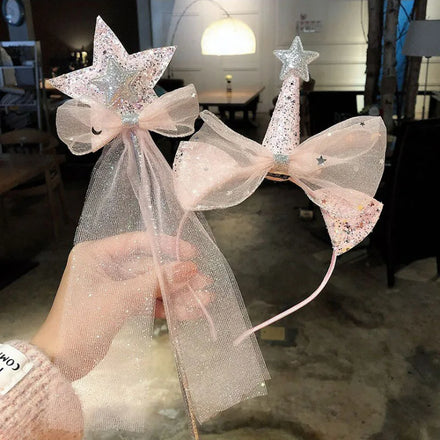 Princess Crown Tiara Girl's Hair Clip Headband Magic Wand Headband Veil Children's Hair Accessories