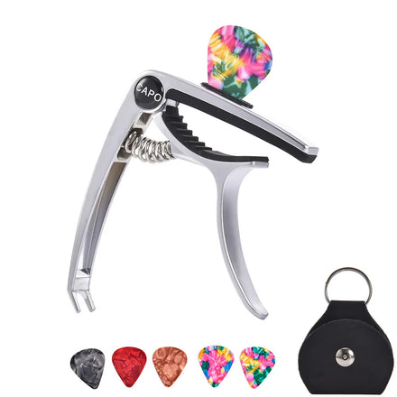 Guitar Capo Single Handed Capo With 5 Picks and Leather Pick Holder Universal Stringed Instruments Accessories