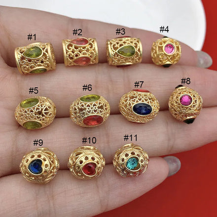 JF8751 Matte Gold Plated Crystal Nepal Nepalese Style Brass Drum Beads Nepal Tibetan Ethnic Tribal Beads for Jewelry Making