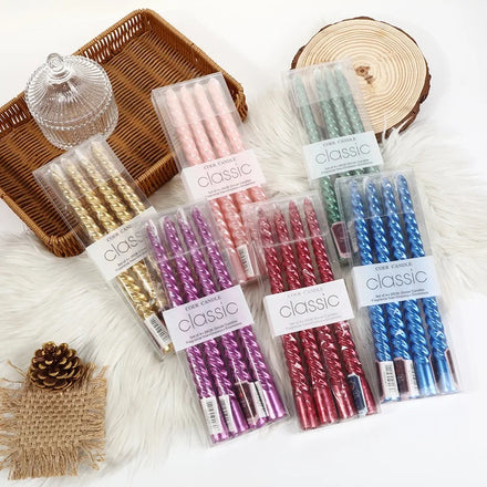 4pcs/box Colorful Tapered Candle Twisted Pillar Romantic Candlelight Dinner Smokeless Candles Wholesale