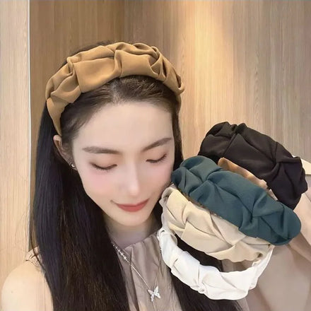 Designer Five Flower Knot Wide Solid Folds Pattern Hair Hoop Accessories Headbands for Women
