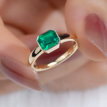 Messi Jewelry MSR-925 18k 1ct Emerald Cut Lab Grown Emerald Women Jewelry Ring halo Engagement Ring Style