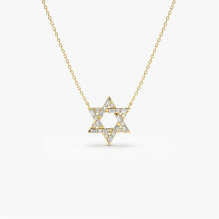 14k Gold Plated 925 Sterling Silver baguette Cz Pave Star of David Necklace for Women Wholesale