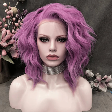 Celebrity 14inch Purple Short Dark Roots Curly Wig Cosplay Premium Synthetic Wigs Futura Heat Resistant Synthetic Hair Wig
