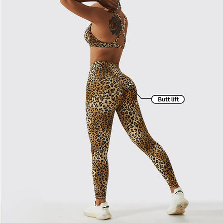 High Waist Yoga Leggings Scrunch Butt Lift Workout Fitness Pants Leopard Printing Yoga Leggings