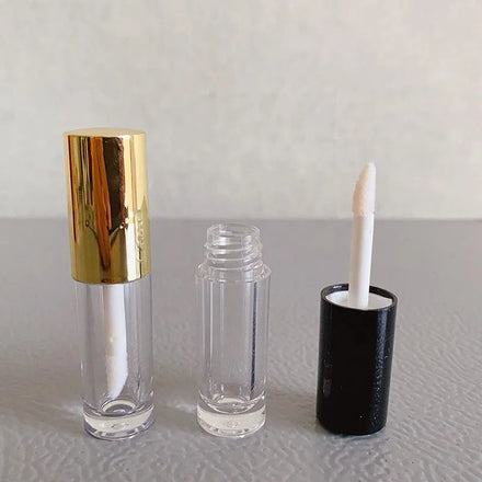 LZ Pack Stock 100pcs Black Gold Mini 1.5ml Cute Lipgloss Tubes Private Label Round Lip GLoss Tubes With Wand