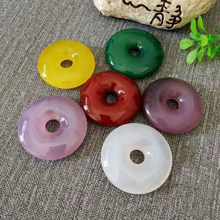 Wholesale 50mm Big Round Donut Fengshui Lucky Colorful Gemstone Agate Jade Donut for Necklace Car Hanging
