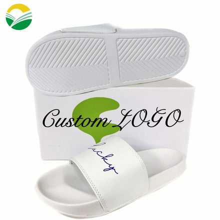 Designer White Slippers Oem Logo Footwear Men Custom Shoes Design Your Own Slides Sandals Custom Logo Boxes
