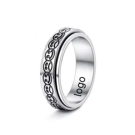 6mm Stainless Steel ring Silver Black Rotating Fashion Crying Smiling Face laser logo Stainless Steel Ring Finger Rings 177