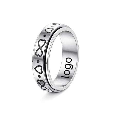 6MM Stainless Steel ring Black Gold Double Revolving Rotate Decompression Double Heart Stainless Steel Ring Finger Rings