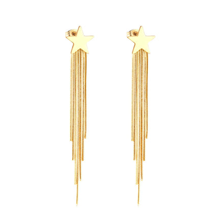 Wholesale Stainless Steel Geometric Fringe Earrings Gold Plated Chain Tassel Long Earrings for Women