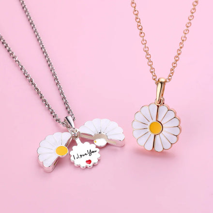 New Daisy Flower Jewelry Necklace Letters I Love You Letter Pendant Drop Oil Opening and Closing Necklaces