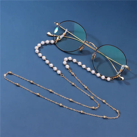 Luoyan White Pearl Metal Gold Sunglasses Chain Eyeglasses Strap Glasses Necklace Holder for Sunglasses Daily Wear
