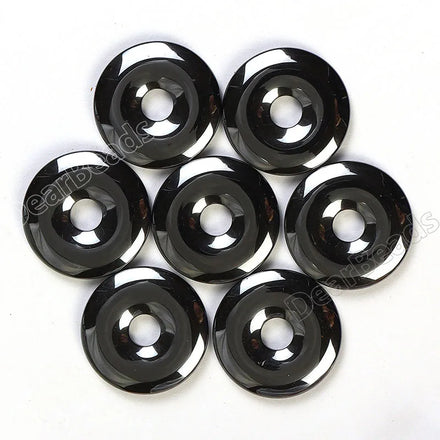 18mm 20mm 25mm 30mm 40mm Natural Black Hematite Gemstone Donut Pendants Gogo Stone Pendant for Necklace