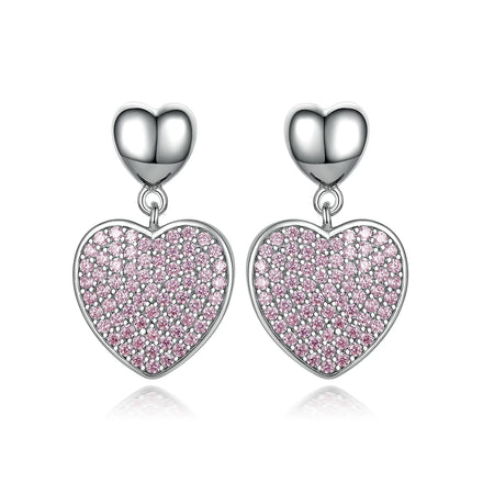 Fine Designer Jewelry Earring 925 Sterling Silver Classic Fashion Dainty Pink Zircon Heart Shape Stud Earrings for Women