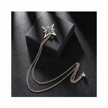 Retro Fashion Plating Men's Suit Brooch Wedding Groom Collar Flower Collar Pin Long Chain Corsage Crystal Rhinestones Lapel Pin