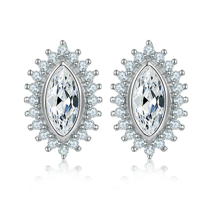 White Marquise Shape Zirconia Stud Earrings 925 Sterling Silver Trendy Rhodium Plated for Wedding Anniversary Party Gift